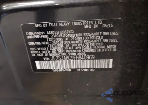 2015 Subaru Forester 2.5I из США, поврежденный, VIN JF2SJABC9FH840969